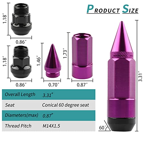 M14X1.5 Spikes Lug Nuts 24PCS - color: Purple