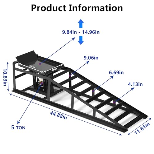 2PCS 5 Ton Hydraulic Car Ramps with Jack, Adjustable Vehicle Ramps - color: Black