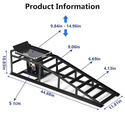 2PCS 5 Ton Hydraulic Car Ramps with Jack, Adjustable Vehicle Ramps - color: Black