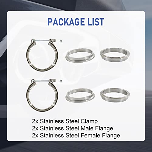 3" V-Band Flange & Clamp Kit 2PC Stainless Steel For Turbo Exhaust Downpipe - color: 2 Pcs, size: 3.0"