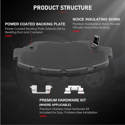 cciyu D914 D865 8pcs Front & Rear Ceramic Brake Pads Kits - size: Front[D914] + Rear[D865]