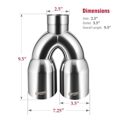 Upower Pack of 2 Dual Exhaust Tip Tailpipe 2.5 Inch Inlet 3.5" Outlet 9.5" Length Polished Stainless Exhaust Tip for Car Truck (Double Wall Weld-On Angle Cut Design)