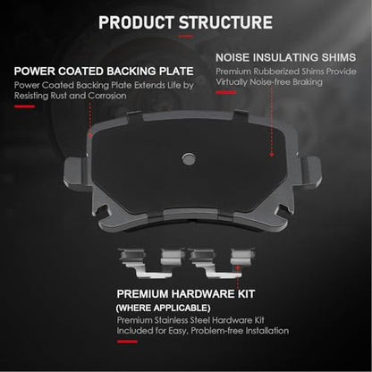 cciyu D1107 D1108 Brake Pads w/Hardware Front Rear Disc Brake Pad Set - size: Front[D1107] + Rear[D1108]