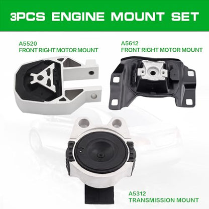 Engine Motor and Transmission Mount Kit Compatible with 2012-2018 Focus