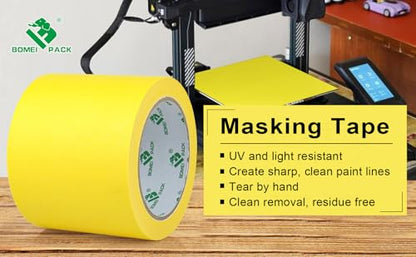 BOMEI PACK Wide Yellow Painters Tape 4 Inches x 30 Yards, 3D Tape, 3D Printing Tape for Laser Cutting, 21-Day Clean Removal Wide Masking Tape - color: Yellow