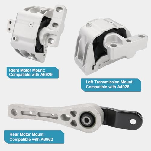 Engine Motor & Transmission Mount Kit Replacement for 2014-2019 Volkswagen - size: 3PCS-Compatible with OE# A6962 A4928 A6929