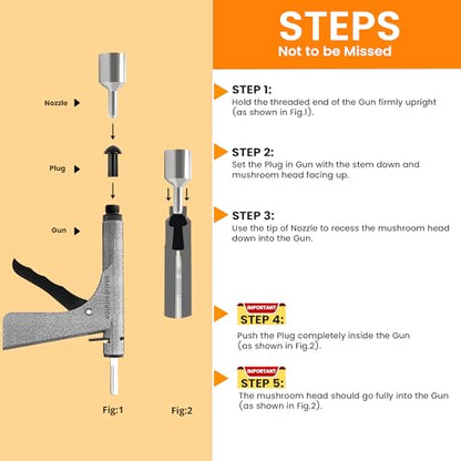 GRAND PITSTOP Tubeless Tire Gun Puncture Repair Kit with Mushroom Plug for Tyre Punctures and Flats on Cars, Motorcycles, ATV, Trucks & Tractors (Gun Kit 15 Plugs Antic Silver) - color: 15 Plugs AS