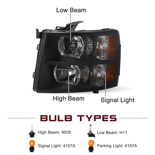 JSBOYAT Headlight Assembly for 2007-2013 Chevy Silverado 1500 2500 3500 - color: Black & Smoked, size: without Bulbs