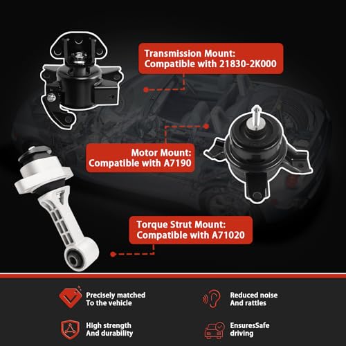 Engine Motor & Transmission Mount Compatible with 2010 2011 2012 2013 kia Soul 1.6L &2010 2011 kia Soul 2.0L L4 Reuse Bracket Set 3pc OE:A7190 A71078WO A71020 - size: 2010-2011 SOUL 2.0L