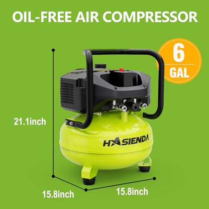 6 Gallon Portable Air Compressor, 150 PSI Max, Oil-Free Pancake Compressor for Garage & Home, with a Long-Life Brushless Motor for Tire Inflation, Nailing, and Painting (Speed Square Bundle) - style: QA1-6G+speed square