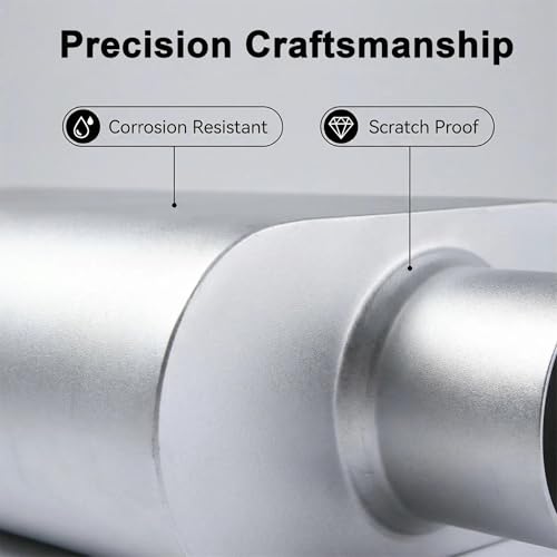 Universal 2.25" Dual Chamber Center Inlet Center Outlet Muffler – Aluminized Steel Silver, Aggressive Deep Sound, 17" Total Length - color: SILVER, size: 2.25 Inch