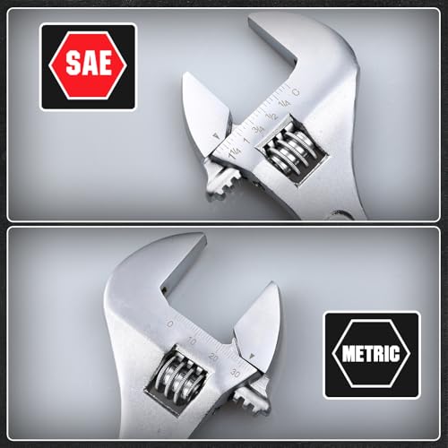 Adjustable Wrench Set, 3pc Wrench Set with SAE and Metric Scales, Heat-Treated Carbon Steel with Chrome Plated, Wide Jaw Wrenches for Home, Plumbing, Garage (10, 12, 15 Inch) - size: 10-inch,12-inch,15-inch