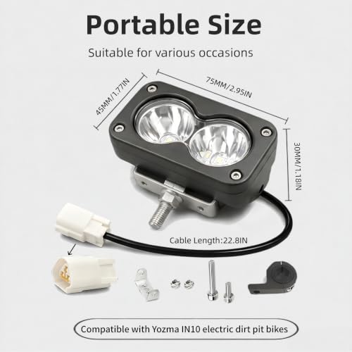 Fits Baja Light for Yozma IN 10 Dirt Bike, 20W Dual Beam LED Headlight