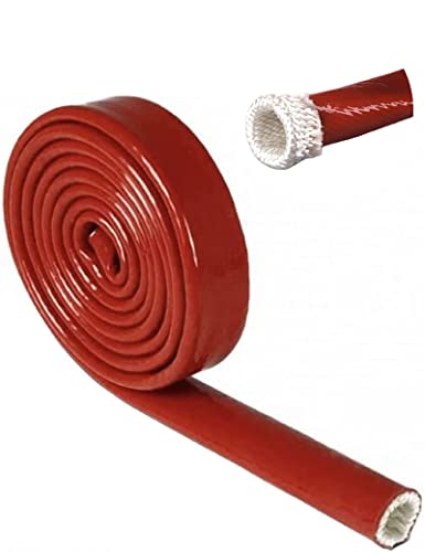 Fuel Line Heat Shield Insulation Heat Shielded Fire Sleeve Silicone Coated Fiberglass Heat Protection for Automotive Hose Lines & Electrical Wiring（Red 3/8" ID x5FT） - color: Red, size: 3/8" ID x 5FT