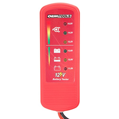 OEMTOOLS 24367 12V Car Battery Tester, Portable Alternator Tester, Easy-to-Read 12v Battery Tester LED Indicators, Works on Trucks, RVs, and Golf Carts - style: 12V Battery Tester