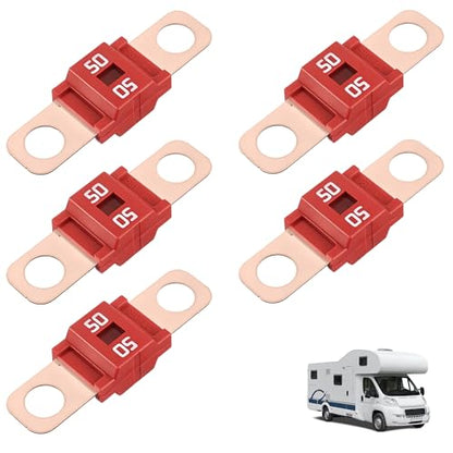 5Pcs AMI/Midi Fuse Kit - High Current Bolt-on Fuses for Battery Fuse Replacement - Heavy Duty Truck Fuses for Cars, RVs, Construction Vehicles & Marine Audio Systems (50A) - size: 50A