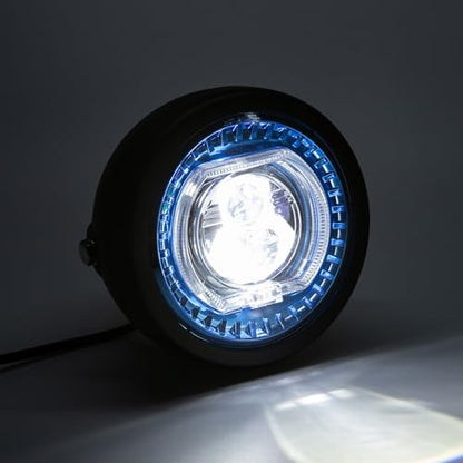 Motorcycle Headlight 5.75 inch Round LED with Mounting Brackets Assembly, Front Headlamp with DRL High/Low Beam for Cafe Racer E-bike Bobber Chopper (style C) - style: style C