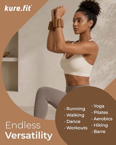 Pilates Wrist & Ankle Weights | Adjustable Weighted Bangles | 1/2/3LB Each - color: Mocha, size: 1 LB