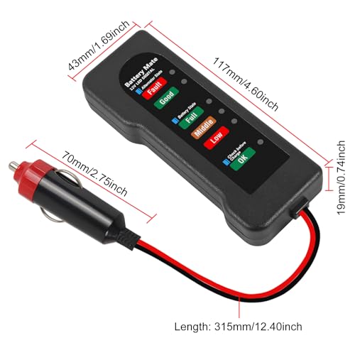 12V car Battery Tester, Alternator Tester Automotive,Battery Checker, Analyzer to Check alternator & Battery Charging System,LED Indication (C) - color: C