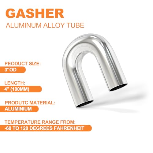 GASHER 1PCS 180 Degree Aluminum Alloy Tube Intercooler Pipe Air Intake Tube 3"OD, Leg Length 4" (100mm) - color: 180 degree, size: 3"OD (1 PC)