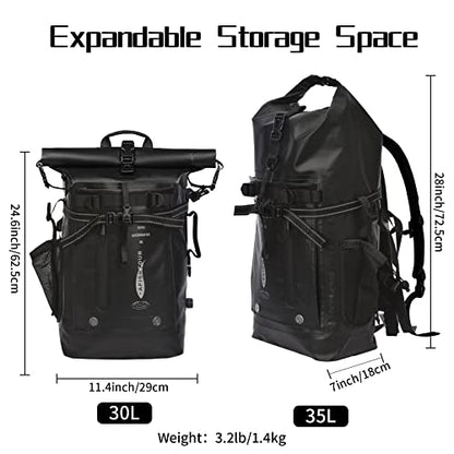 50L Waterproof Motorcycle Saddlebags and 35L Waterproof Backpack for Men and Women - Heavy Duty Roll-Top Floating Dry Bag Backpack for Kayaking, Boating
