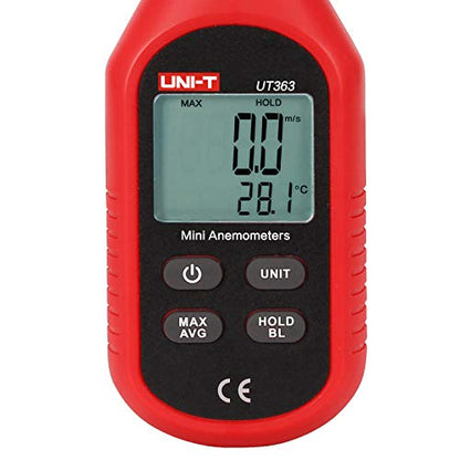 UNI-T UT363 Handheld Anemometer Wind Speed Meter Wind Chill Air Temperature Gauge -14°F to 122°F (-10°C to 50°C) with LCD Backlit Max/Avg Data Hold - size: UT363