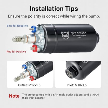 EVIL ENERGY External Inline Fuel Pump 300 LPH 12V with 60mm Bracket Black - color: Black