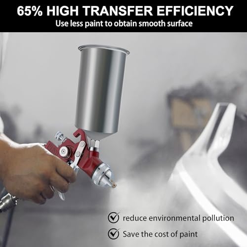 HVLP Gravity Feed Spray Gun with 4 Nozzles 1.4/1.7/2.0/2.5mm - color: Red