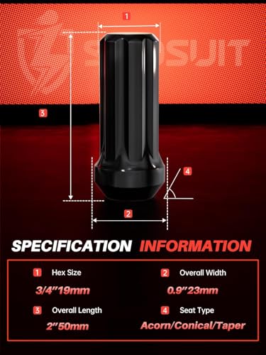 Sposuit 32 Pcs M14x1.5 Black Lug Nuts, 19mm Hex - Replacement for GMC - color: Black, size: M14x1.5, style: 32 Pcs SplineDrive