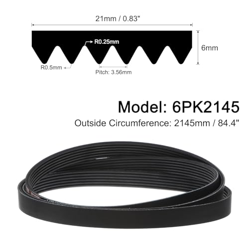 uxcell 6K844/6PK2145 Serpentine Belt 6 Ribs 2145mm Length x 21mm Width x 5mm Height, EPDM Poly V Belt, Multi Wedge Micro V Belt for Vehicle - size: 6PK2145