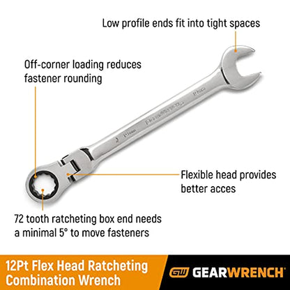 GEARWRENCH 12 Piece 72T Flex Ratcheting Combination mm Wrench Set | 9901D - size: 12 Pc, style: With Wrench Rack