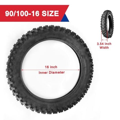 Dirt Bike Rear 90/100-16 3.25/3.50-16 Tire and Inner Tube for 150cc KX100 KLX140 TTR125 CRF150 XR100 RM85L RM100 Baja DR125 Pit Bike Off Road Motocross Motorcycle Heavy Duty