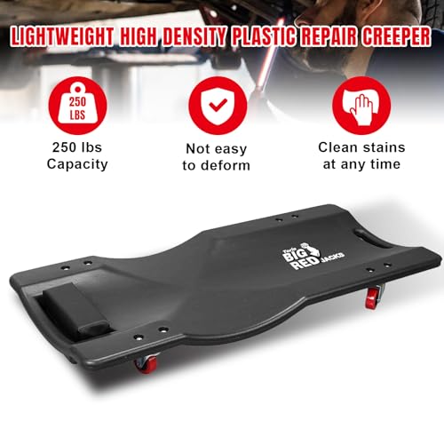 BIG RED 36" Rolling Garage Creeper, Shop Creeper Blow Molded Plastic Mechanic Cart with Padded Headrest with 4 Casters,350 LBS, Black,TR6240-P Torin - style: Creeper-36inch-Grey
