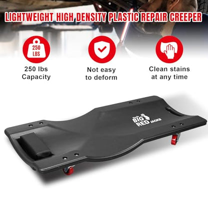 BIG RED 36" Rolling Garage Creeper, Shop Creeper Blow Molded Plastic Mechanic Cart with Padded Headrest with 4 Casters,350 LBS, Black,TR6240-P Torin - style: Creeper-36inch-Grey