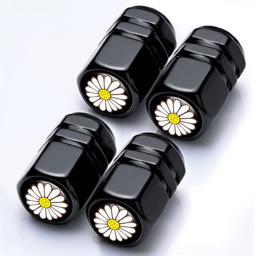 4Pack Daisy Tire Valve Caps Aluminum Leak-Proof Valve Stem Covers - color: Daisy