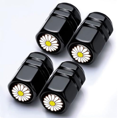 4Pack Daisy Tire Valve Caps Aluminum Leak-Proof Valve Stem Covers - color: Daisy
