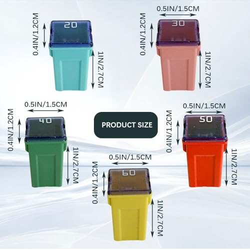 10PCS Car Fuses Assortment Kit, Fuses Automotive Kit, Automotive Tall Profile Box Shaped Micro Cartridge Fuse, Car Accessories 20A/30A/40A/50A/60A Mini Fuse Set Fit for Pickup Truck SUV (Tall) - color: Box Shaped-Tall