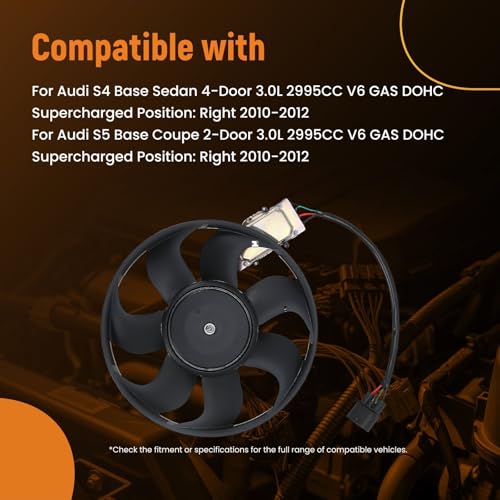 maXpeedingrods Right Passenger Side Electric Cooling Fan w/Module Fits for Audi S4 2010-2012, for Audi S5 2008-2012, 8K0959455E A0028A0114 - size: 8K0959455E