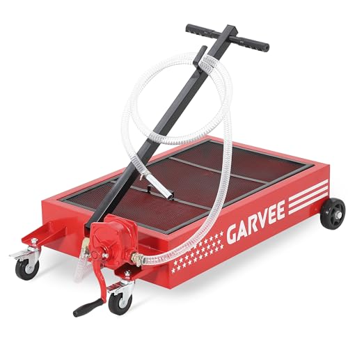 Garvee 15 Gal Oil Drain Pan with Pump & 8 ft Hose, Low Profile Design - color: Red, size: 15 Gal + Manual