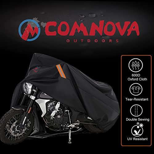 Comnova Motorcycle Cover 96 Inch - 600D Outdoor Moped Cover with Lock Hole Universal Fit, Heavy Duty & Waterproof Motor Cycle Protection for Harley, Honda, Kawasaki, Fit Up to 96" Motorcycles - color: Premium - Black, size: 96 Inch