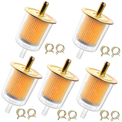 5pcs 5/16” Universal Fuel Filters with 10pcs 8mm Hose Clamps Gas Inline Fuel Filter for Motorcycles, Cars, Trucks