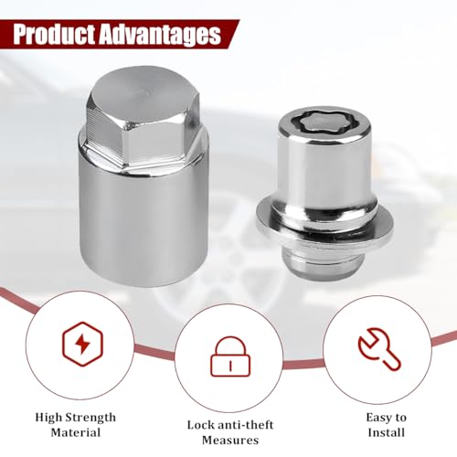 Zpana 5PCS M12 x 1.5 Car Wheel Lock Lug Nut Kit, OEM#00276-00900 Vehicle Chrome Anti-Theft Locking Lug Nut with Key, Compatible with Avalon IM TC Matrix Mirai Prime MR2 C-HR