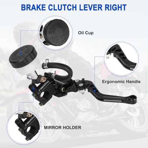 Motorcycle 7/8" 22mm Brake Clutch Pump Lever with Hydraulic Master Cylinder Reservoir Set Black