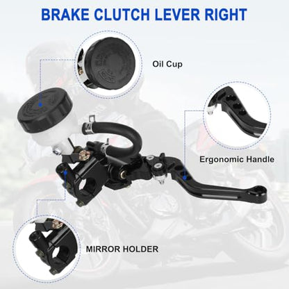 Motorcycle 7/8" 22mm Brake Clutch Pump Lever with Hydraulic Master Cylinder Reservoir Set Black