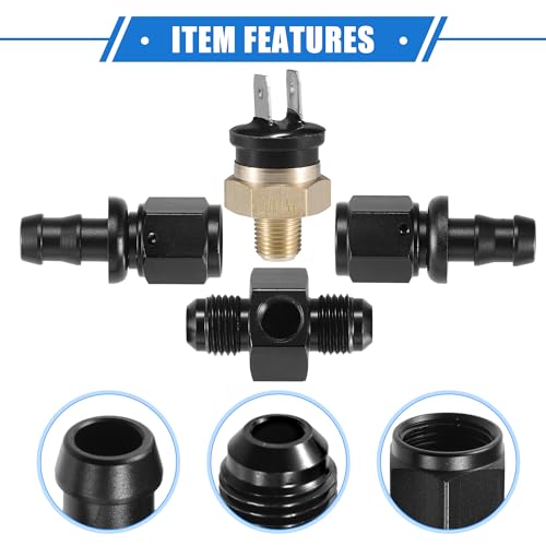 Coolant Hose Thermostat Switch Kit, 6AN 210'F on - 195'F Off Transmission Cooler Sensor Fan Oil Cooler Radiator Electric Switch Fitting Universal for Car Truck Metal Black - size: 210'F on - 195'F
