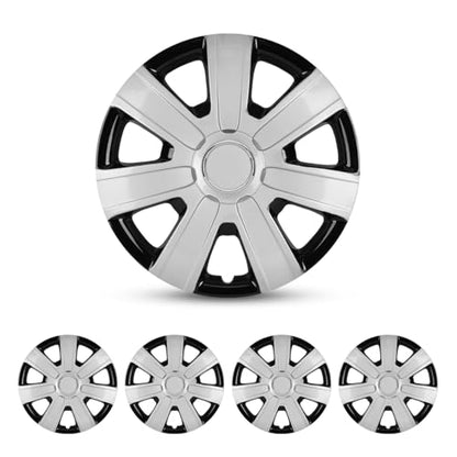 15 Inches Wheel Rim Cover Hubcaps, Hubcap Wheel Cover Replacement - color: 5076-Silver & Black-15