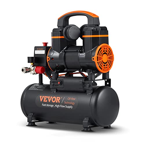 VEVOR 2.1 Gallon Air Compressor, 1.2HP 2.2 CFM@90PSI Air Compressors with Max. 116PSI Pressure, Oil Free Compressor Tank for Auto Repair, Tire Inflation, Spray Painting, Woodwork Nailing - size: 2.1 Gallon