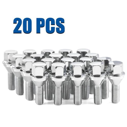 GAsupply 12x1.25 OEM Lug Bolts, 28mm Shank Length Cone Seat 3/4" Hex, 20pcs - color: Silver, size: 20pcs