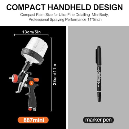 Mini HVLP Air Spray Gun Kit, Automotive Paint Guns with 0.8/1.0mm Nozzles and 10 X 200ml Disposable Paint Cup Touch Up Paint Sprayer for Car Furniture Wall DIY - color: Orange