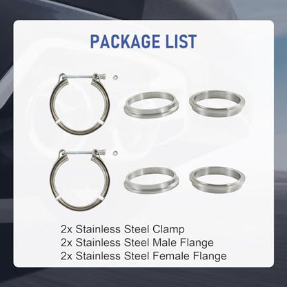 3.5" V Band Clamp w/Flange 2PCS Stainless Steel For Turbo Exhaust Downpipes - size: 3.5"